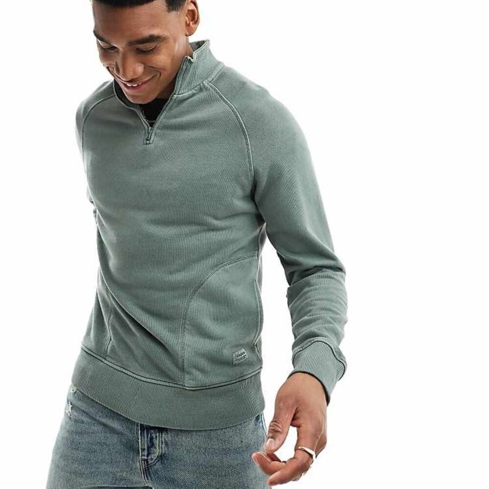 Scalpers Men's Regular Fit Green Half-Zip Sweatshirts Long Sleeve Size Large